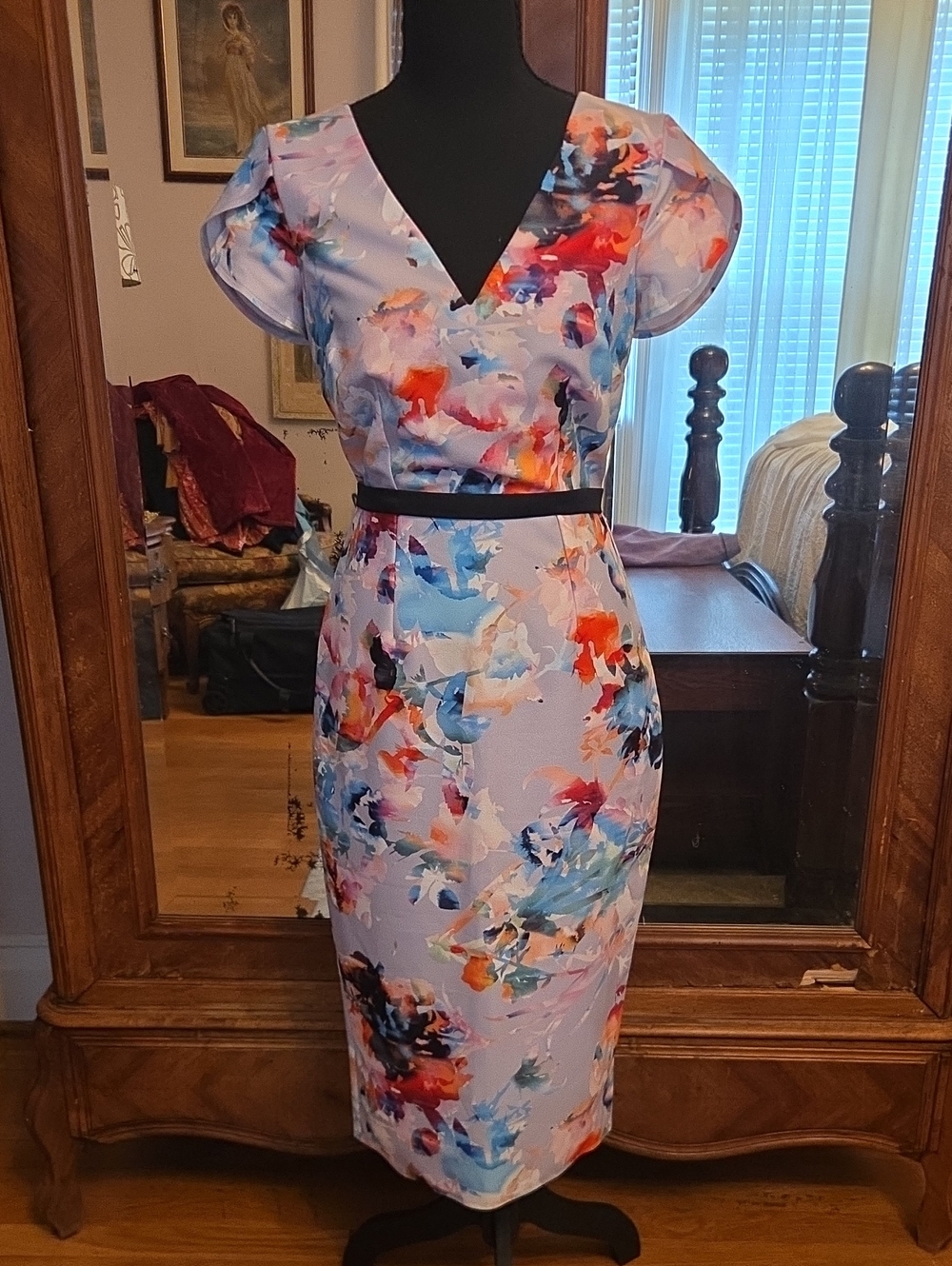 Little Mistress Lavender Watercolor Floral Pencil Dress